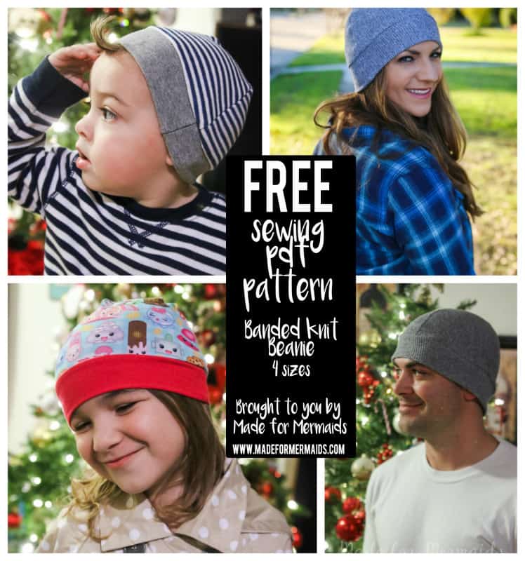 FREE PDF PATTERN- Banded Knit Beanies for men, women, children and babies