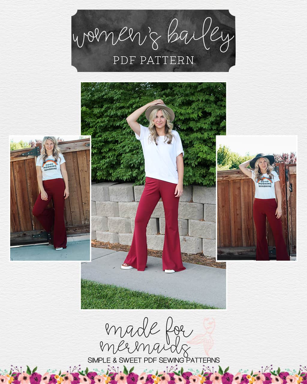 Marsha's Flared Pants and Capris Sizes XS to 5X Adults PDF Pattern Bell  Bottom Sewing Pattern Women's Flared Bottoms A0 Pattern Pieces 